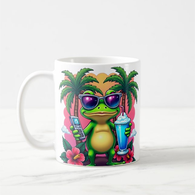 Y2K Grumpy Frog Vaporwave Retro Aesthetic Tshirt Coffee Mug (Left)