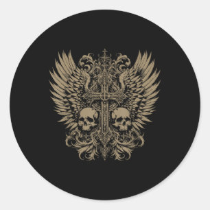 Y2k Grunge Aesthetic Alt Goth Skull Cross Gothic Classic Round Sticker
