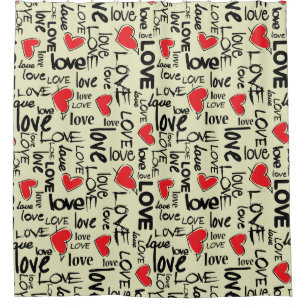 Y2K Grunge Love Typography Pattern Shower Curtain