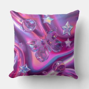 Y2K Holographic Throw Pillow   Hot Pink & Chrome