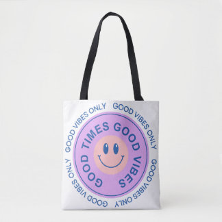 Y2K Pastel Purple and Blue Smiley Carryall Bag
