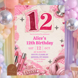 Y2k Pink Girl 12 collage ransom birthday Invitation