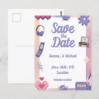 Y2K Pink Purple 2000s Retro Tech Save the Date Postcard