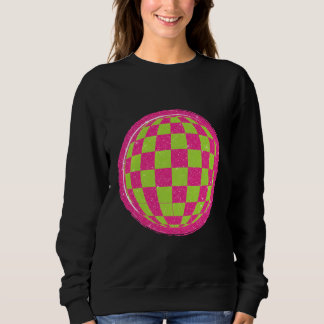 Y2K Retro Sparkle Distressed Checker Globe Sweatshirt