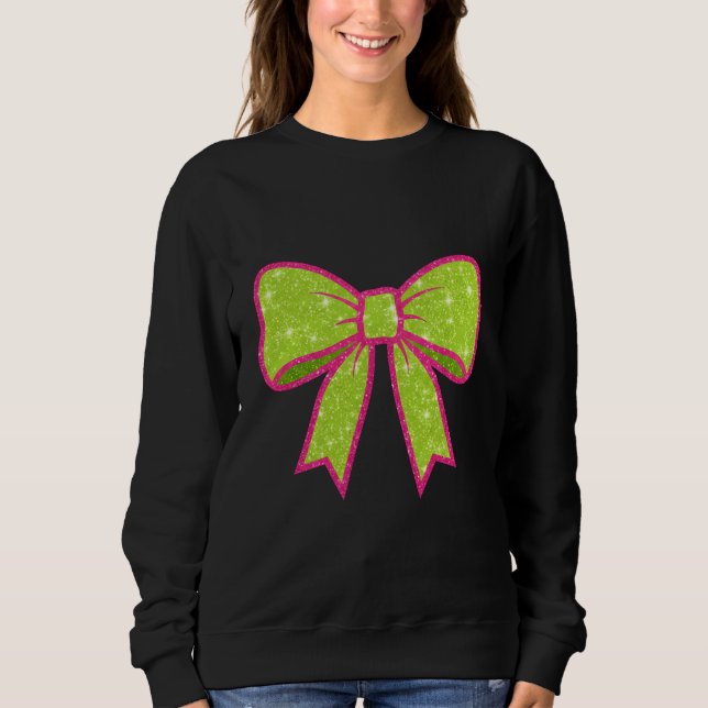 Y2K Retro Vibe Hot Pink and Green Christmas Bow Sweatshirt (Front)