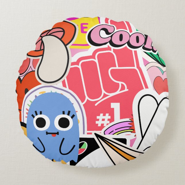 Y2K Stickers Cool Bright Aesthetic Round Cushion (Front)
