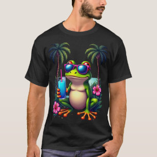 Y2K Tropical Frog Retro 2000s Flip Phone Grumpy Ae T-Shirt