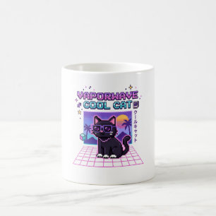 Y2K Vaporwave Pixel Cool Cat Graphic Hoodie   Past Coffee Mug
