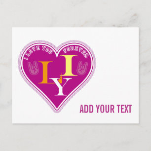 Y2K Vibrant Pink ILY Sign Language Heart Custom Postcard
