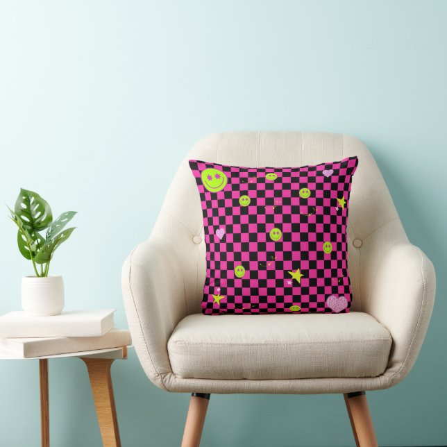 Y2K vivid pink is cute checkered pattern  Cushion (Chair)