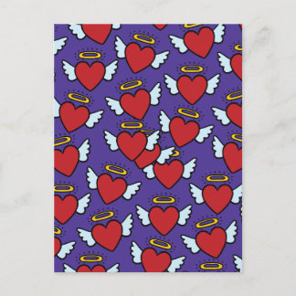 Y2K Winged Angel Hearts Seamless Pattern Postcard