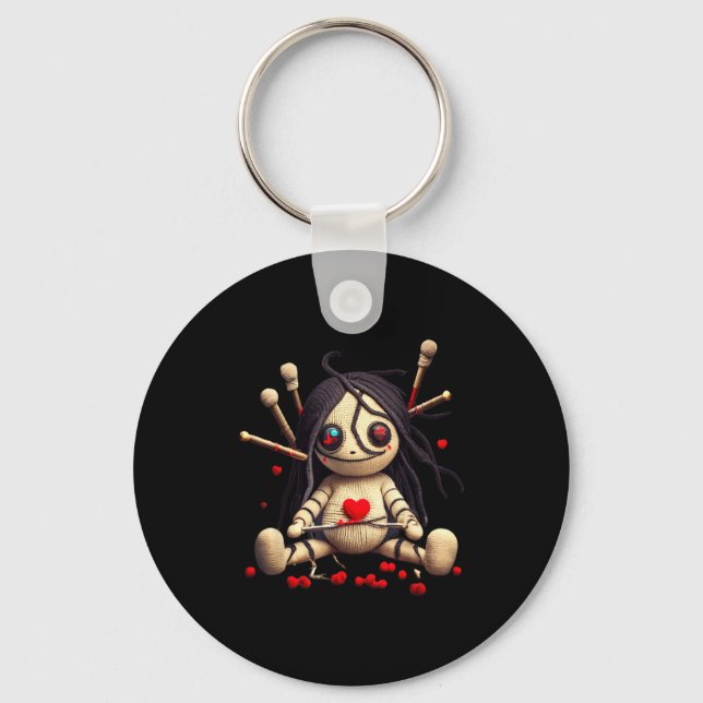 Y Cute Sitting Voodoo Doll Halloween Valentine Day Key Ring (Front)