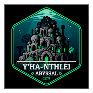Y’ha-nthlei Abyssal City Vintage Travel Badge Poster