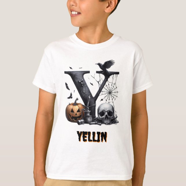 Y Initial Trick or Treat Cute Halloween T-Shirt (Front)
