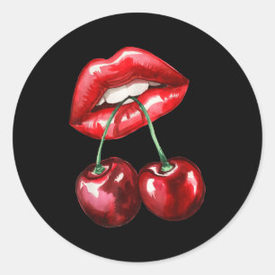 Y Lips Cherry Trendy Vintage Retro Cherry Valentin Classic Round Sticker