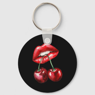 Y Lips Cherry Trendy Vintage Retro Cherry Valentin Key Ring