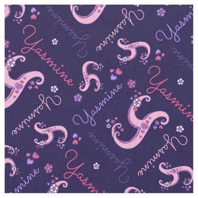 Y monogram and personalised name Yasmine fabric (Close Up)