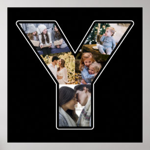 Y Monogram Create Your Own 6 Photo Collage Black Poster