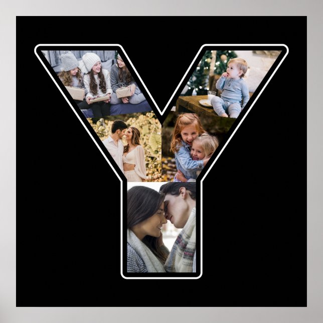 Y Monogram Create Your Own 6 Photo Collage Black Poster (Front)