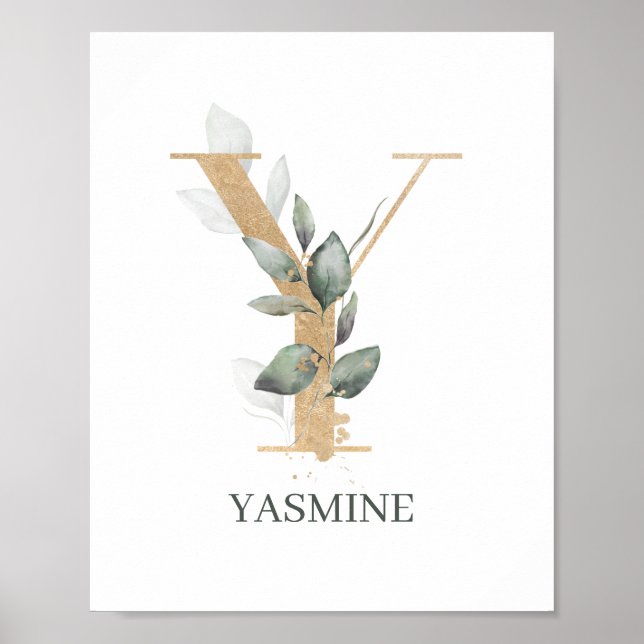 Y Monogram Floral Personalised Poster (Front)