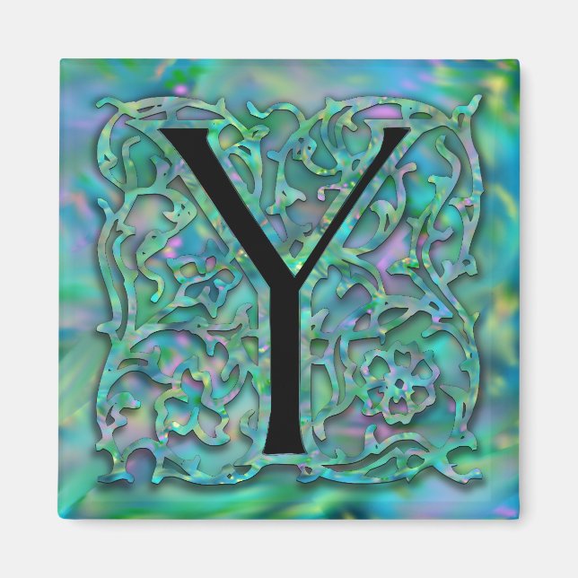 Y Monogram "Green Garden Besque" Square Magnet (Front)