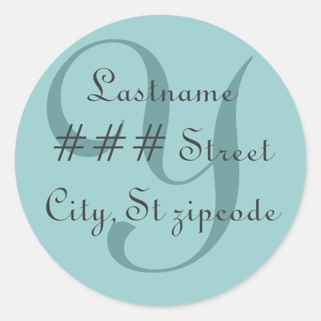 Y monogram return address label - personalise info (Front)