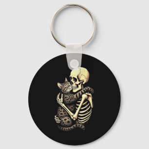 Y Skeleton Hugging Cat Halloween Lovers Human Pro  Key Ring