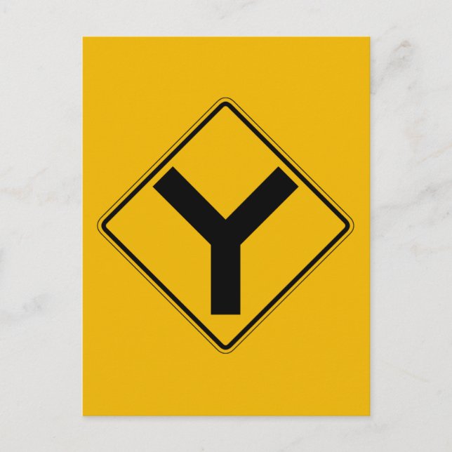 Y-symbol, Traffic Warning Sign, USA Postcard (Front)