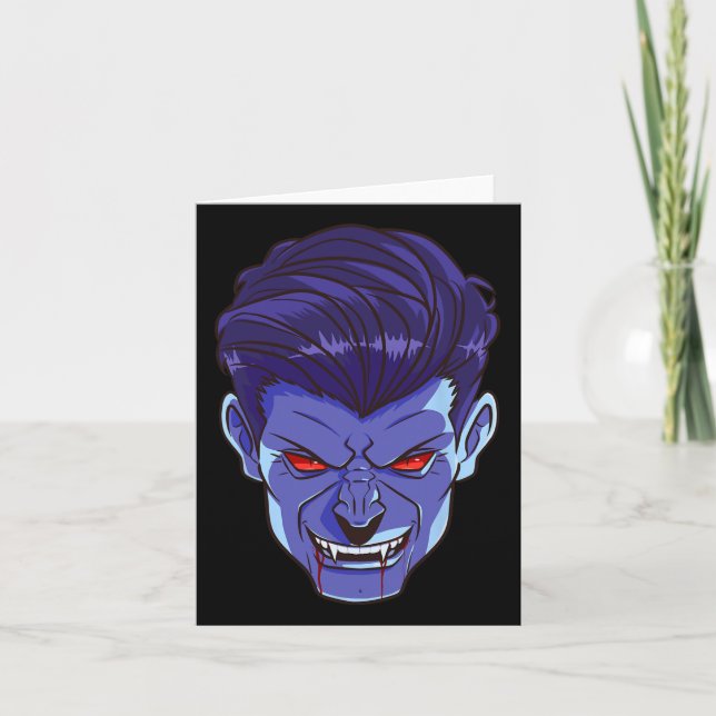 Y Vampire Halloween Monster Face Scary Fangs Costu Card (Front)