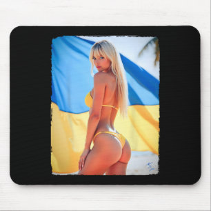Y Woman On T Shirt - Blonde Bikini Be And Ukraine Mouse Pad