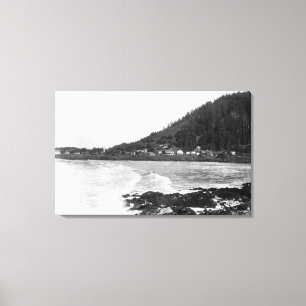 Yachats, Oregon Town View and Ocean Photograph Canvas Print