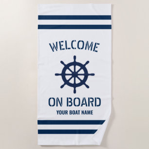 Yacht boat name nautical welcome on board beach towel