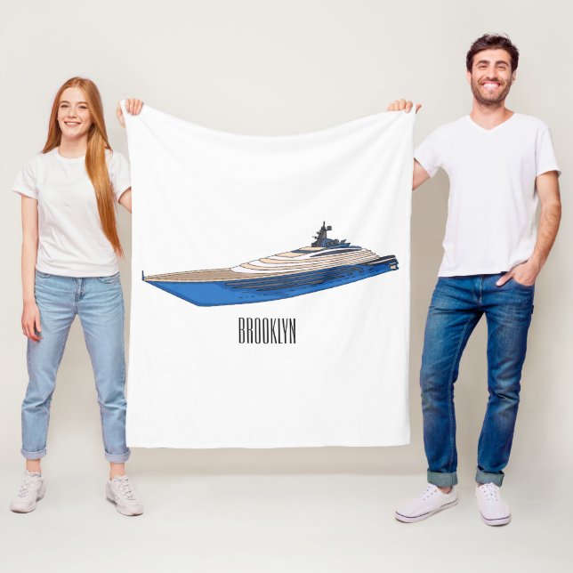 Yacht cartoon illustration fleece blanket (In Situ)