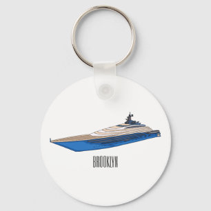 Yacht cartoon illustration key ring