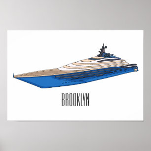 Yacht cartoon illustration poster
