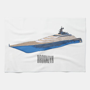 Yacht cartoon illustration tea towel