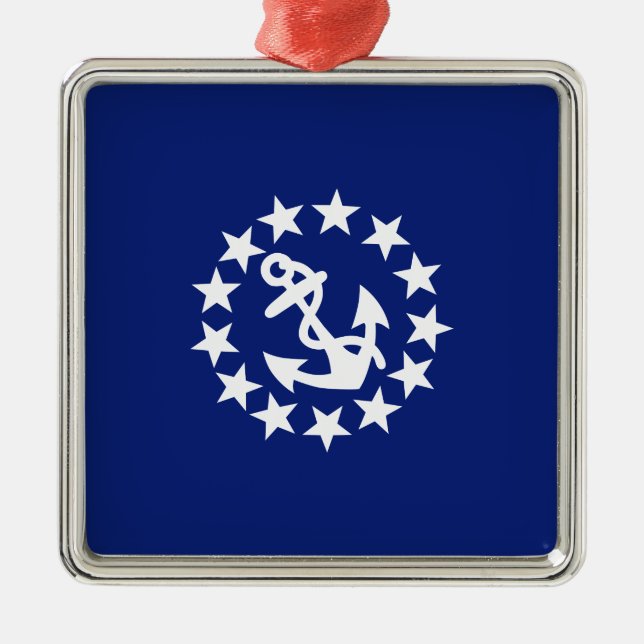 Yacht Flag Anchor Stars Symbol on Blue Metal Tree Decoration (Front)