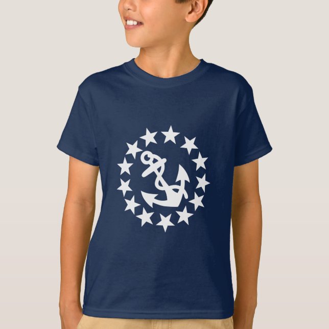 Yacht Flag Anchor Stars Symbol on Blue T-Shirt (Front)