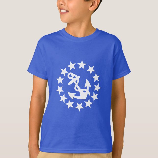 Yacht Flag Anchor Stars Symbol on Blue T-Shirt (Front)
