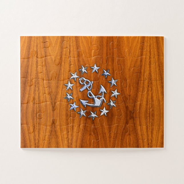 Yacht Flag Sign on Nautical Teak Wood Print Jigsaw Puzzle (Horizontal)