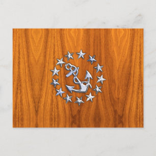 Yacht Flag Sign on Nautical Teak Wood Print Postcard