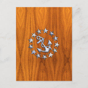 Yacht Flag Sign on Nautical Teak Wood Print Postcard