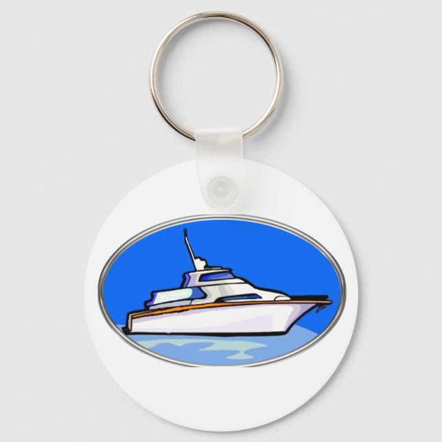 Yacht in Oval Key Ring (Front)