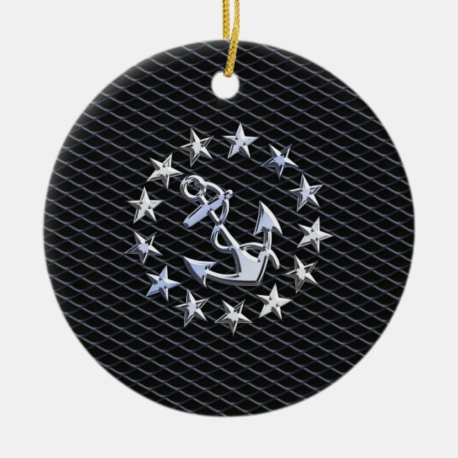 Yacht Naval Flag Anchor and Stars Ceramic Tree Decoration (Front)