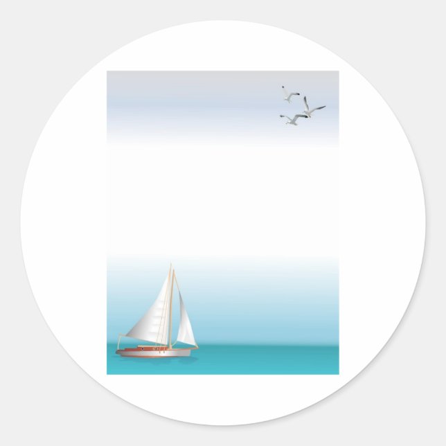 Yacht on a Turquoise Ocean Classic Round Sticker (Front)