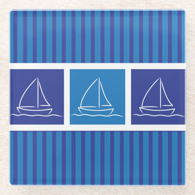 Yacht pattern glass coaster (Front)