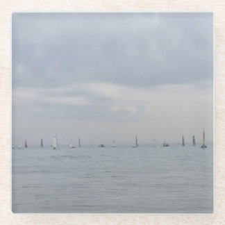 Yacht race boats in a line glass coaster