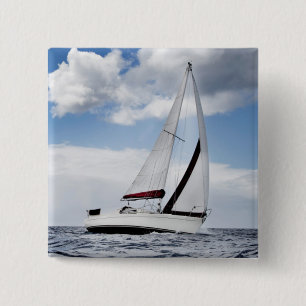 Yacht Sailing In Open Sea 15 Cm Square Badge