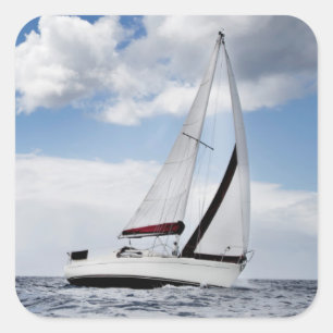 Yacht Sailing In Open Sea Square Sticker