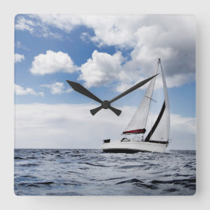 Yacht Sailing In Open Sea Square Wall Clock